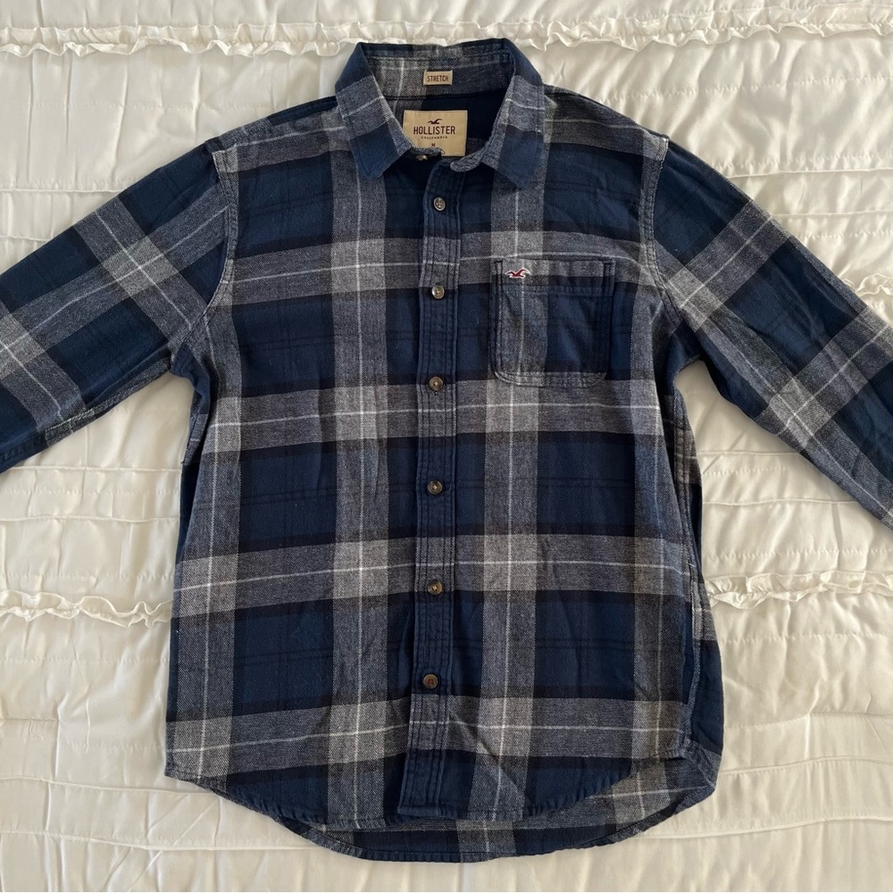 hollister blue and gray plaid flannel